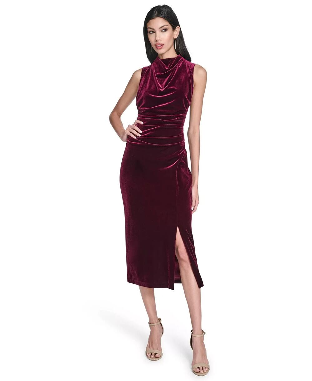 Vince Camuto Women's Velvet Bodycon Midi Dress Purple Size 2 4037